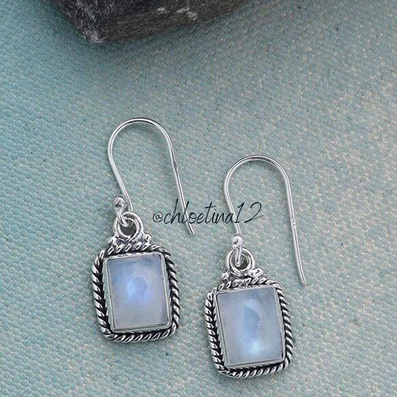 Moonstone Sterling Silver Earrings - Picture 1 of 8